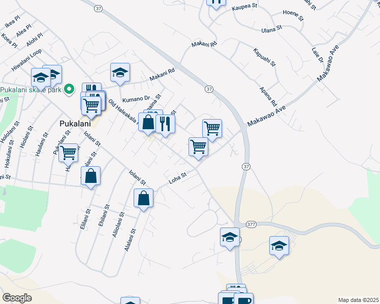 map of restaurants, bars, coffee shops, grocery stores, and more near 3407 Old Haleakala Highway in Makawao