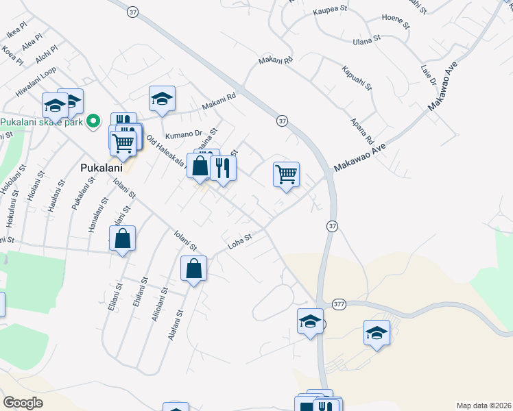 map of restaurants, bars, coffee shops, grocery stores, and more near 3407 Old Haleakala Highway in Makawao