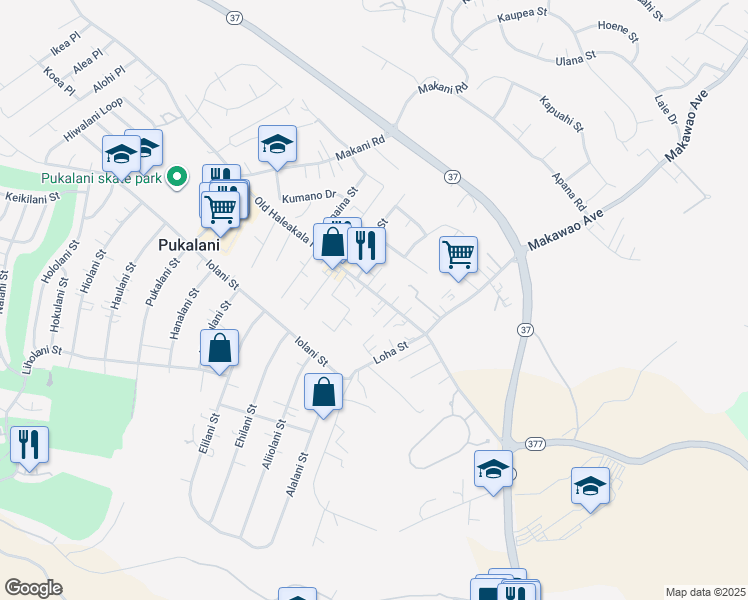 map of restaurants, bars, coffee shops, grocery stores, and more near 3380 Old Haleakala Highway in Makawao