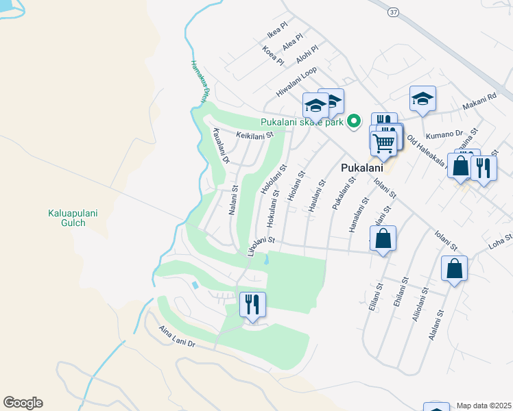 map of restaurants, bars, coffee shops, grocery stores, and more near 334 Hololani Street in Makawao