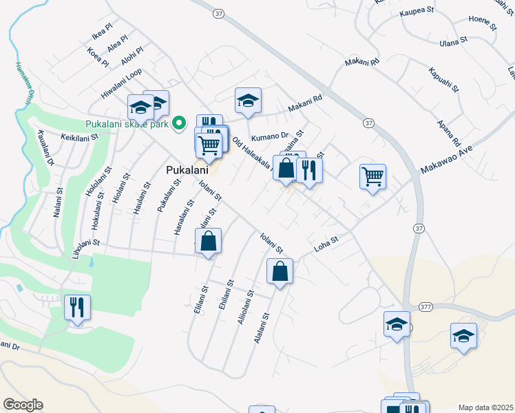 map of restaurants, bars, coffee shops, grocery stores, and more near 75 Haaheo Place in Makawao