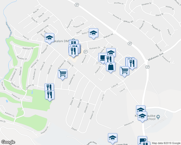 map of restaurants, bars, coffee shops, grocery stores, and more near 75 Haaheo Place in Makawao