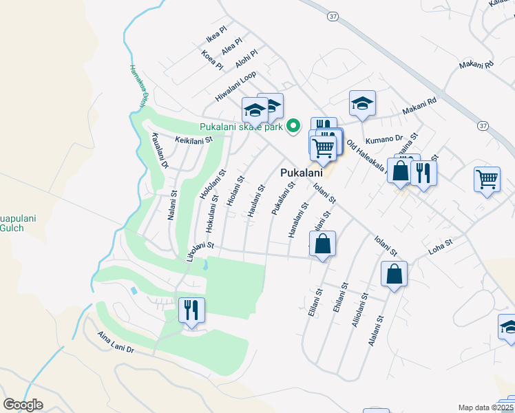 map of restaurants, bars, coffee shops, grocery stores, and more near 247 Haulani Street in Makawao