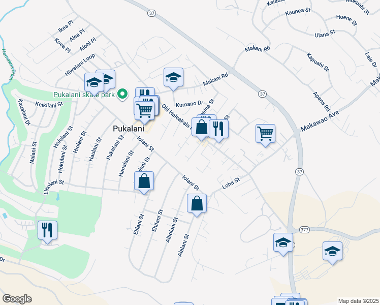 map of restaurants, bars, coffee shops, grocery stores, and more near 52 Kilakila Place in Makawao