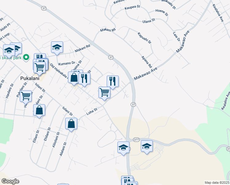 map of restaurants, bars, coffee shops, grocery stores, and more near 95 Makawao Avenue in Makawao
