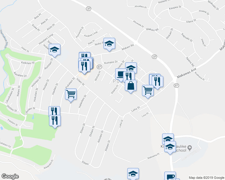map of restaurants, bars, coffee shops, grocery stores, and more near 44 Kilakila Place in Makawao