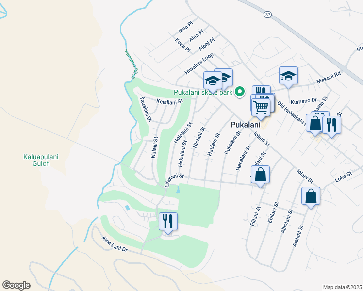 map of restaurants, bars, coffee shops, grocery stores, and more near 300 Hokulani Street in Makawao