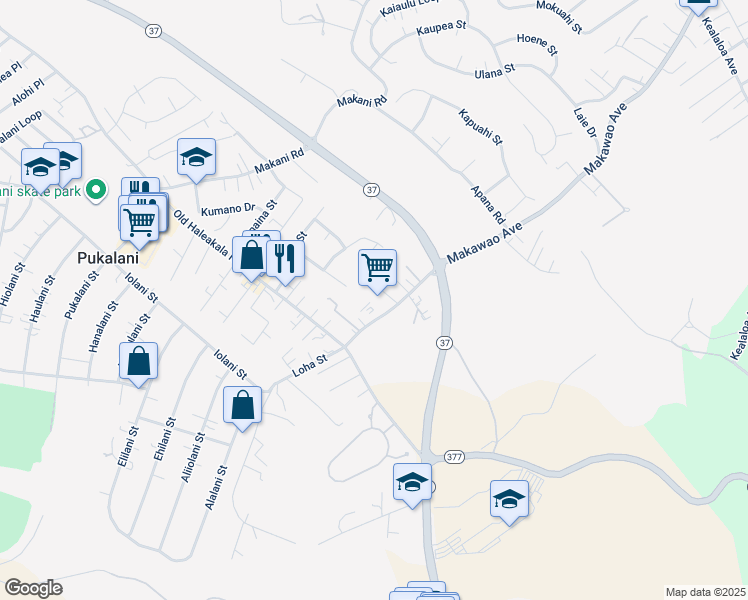 map of restaurants, bars, coffee shops, grocery stores, and more near 81 Makawao Avenue in Makawao