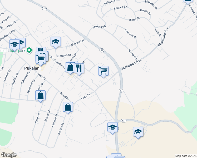 map of restaurants, bars, coffee shops, grocery stores, and more near 71 Makawao Avenue in Makawao