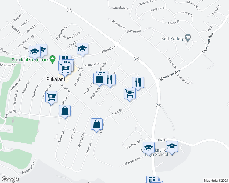 map of restaurants, bars, coffee shops, grocery stores, and more near 20 Aewa Place in Makawao