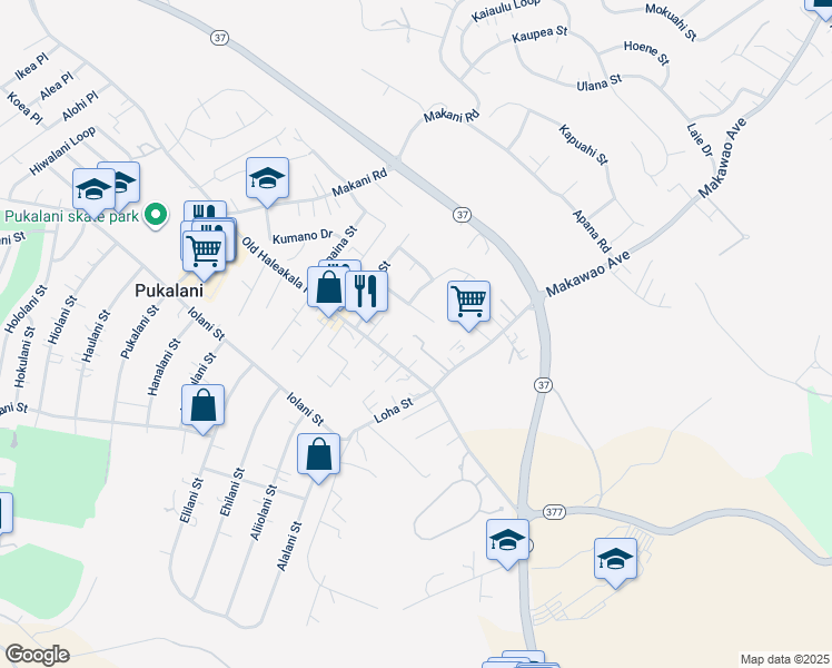 map of restaurants, bars, coffee shops, grocery stores, and more near 3385 Hawaii 37 in Makawao
