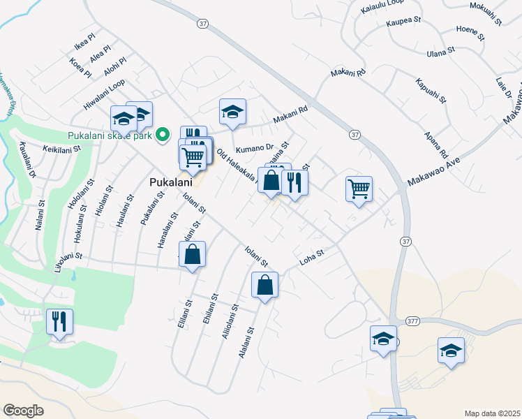 map of restaurants, bars, coffee shops, grocery stores, and more near 34 Kilakila Place in Makawao