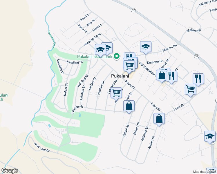 map of restaurants, bars, coffee shops, grocery stores, and more near 194 Pukalani Street in Makawao
