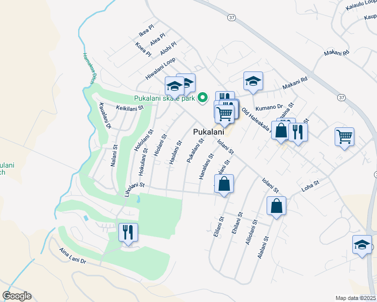 map of restaurants, bars, coffee shops, grocery stores, and more near 194 Pukalani Street in Makawao
