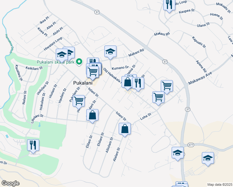 map of restaurants, bars, coffee shops, grocery stores, and more near 197 Lei Ohu Circle in Makawao