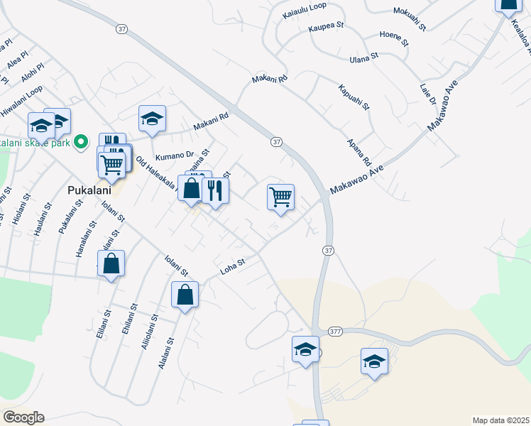 map of restaurants, bars, coffee shops, grocery stores, and more near 89 Kino Place in Makawao