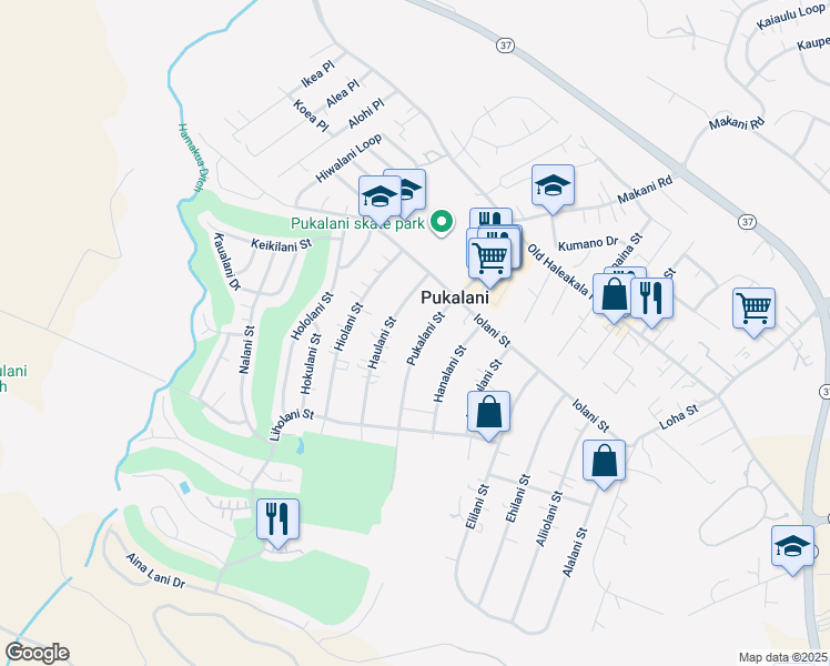 map of restaurants, bars, coffee shops, grocery stores, and more near 184 Pukalani Street in Makawao