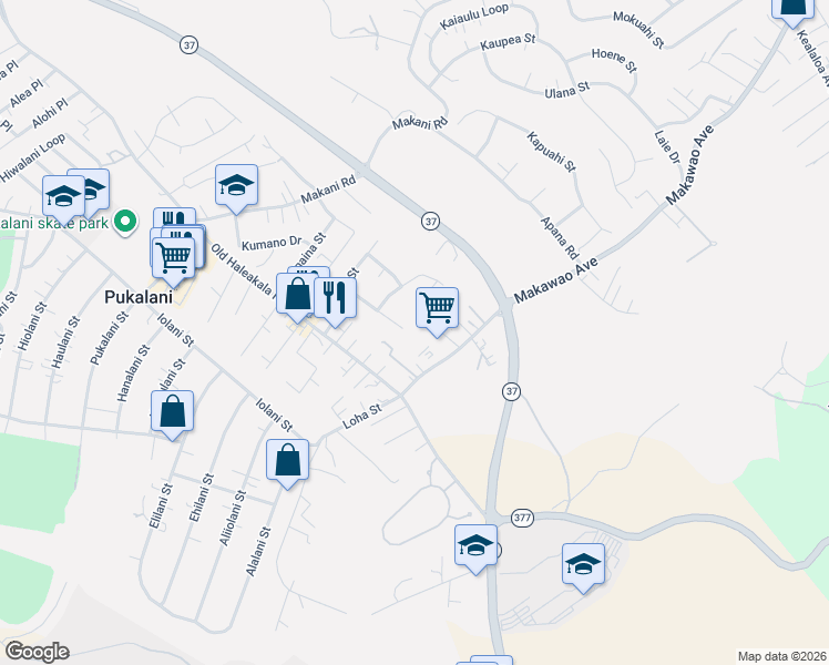 map of restaurants, bars, coffee shops, grocery stores, and more near 89 Kino Place in Makawao