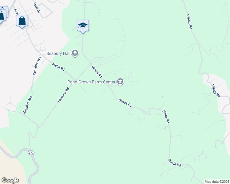 map of restaurants, bars, coffee shops, grocery stores, and more near 679 Olinda Road in Makawao