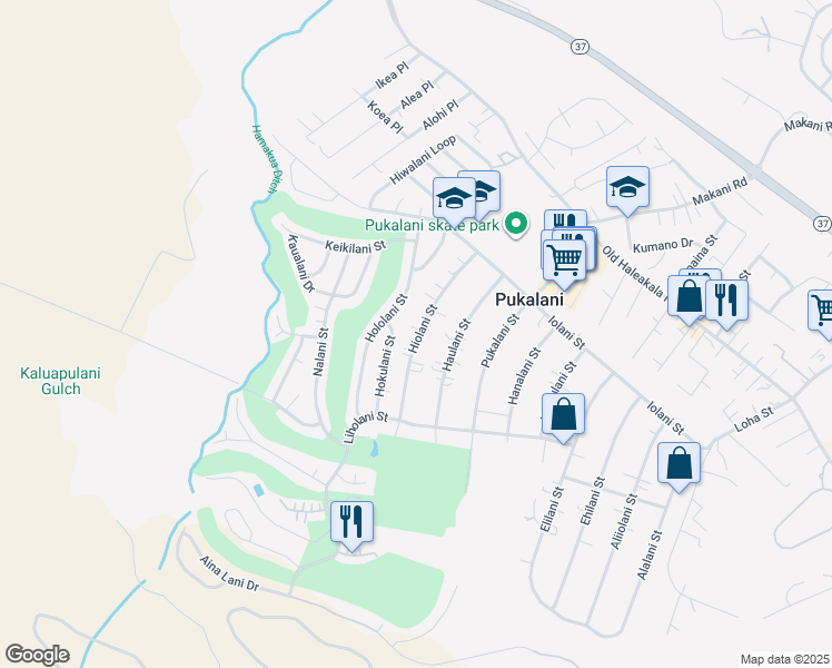 map of restaurants, bars, coffee shops, grocery stores, and more near 272 Hiolani Street in Makawao