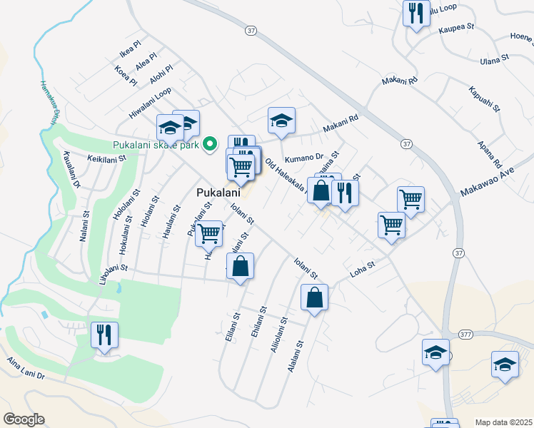 map of restaurants, bars, coffee shops, grocery stores, and more near 89 Mohala Place in Makawao