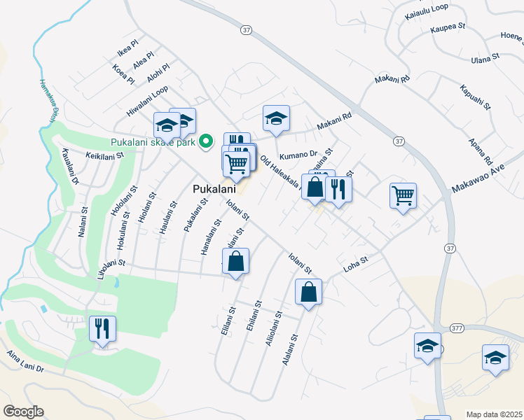 map of restaurants, bars, coffee shops, grocery stores, and more near 89 Mohala Place in Makawao
