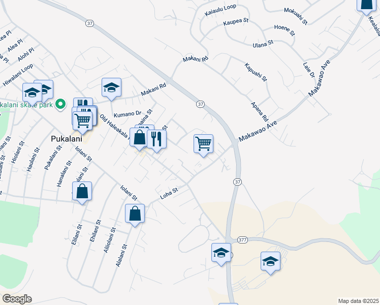 map of restaurants, bars, coffee shops, grocery stores, and more near 85 Kino Place in Makawao
