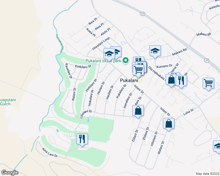map of restaurants, bars, coffee shops, grocery stores, and more near 222 Haulani Street in Makawao