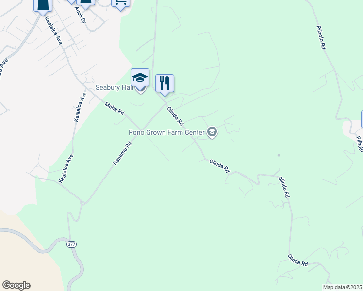 map of restaurants, bars, coffee shops, grocery stores, and more near 630 Olinda Road in Makawao