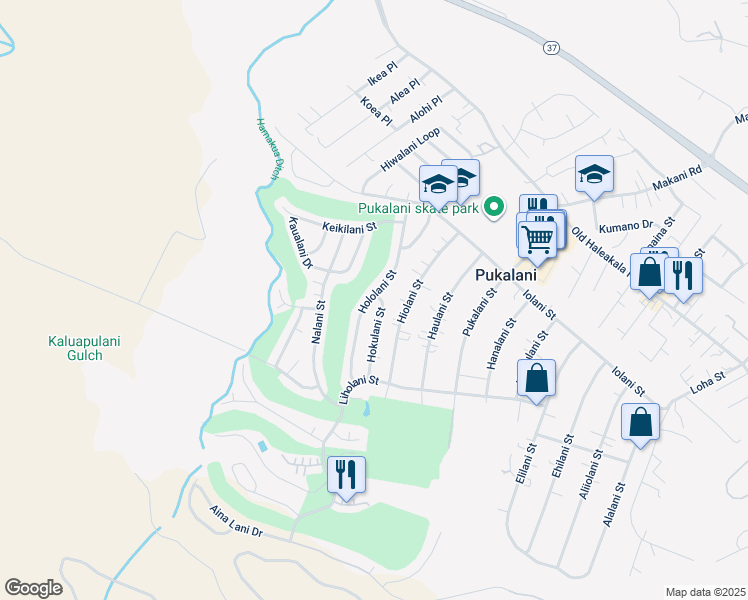 map of restaurants, bars, coffee shops, grocery stores, and more near 272 Hokulani Street in Makawao