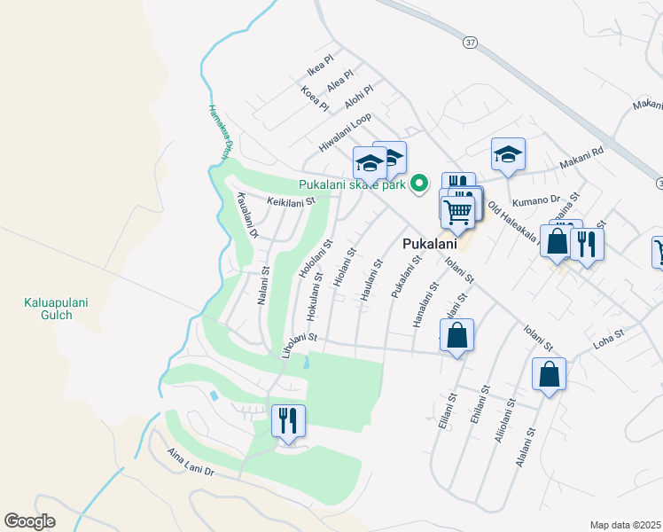 map of restaurants, bars, coffee shops, grocery stores, and more near 272 Hiolani Street in Makawao