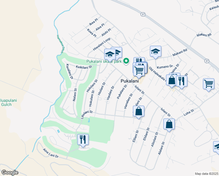 map of restaurants, bars, coffee shops, grocery stores, and more near 222 Haulani Street in Makawao