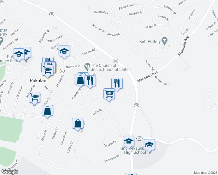 map of restaurants, bars, coffee shops, grocery stores, and more near 85 Kino Place in Makawao