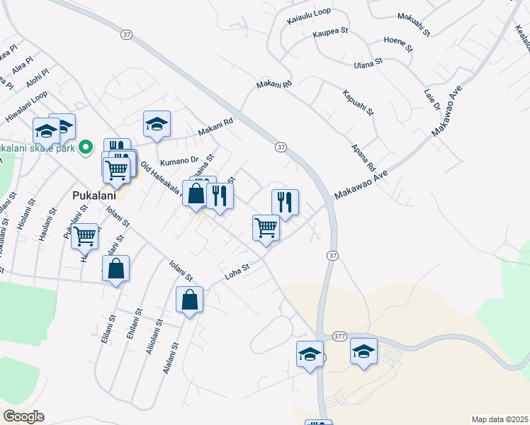map of restaurants, bars, coffee shops, grocery stores, and more near 79 Kino Place in Makawao