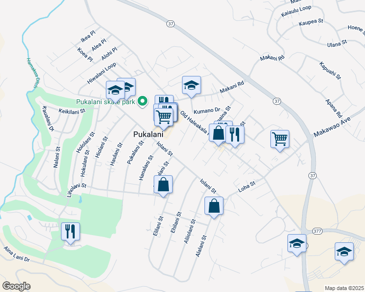 map of restaurants, bars, coffee shops, grocery stores, and more near 71 Mohala Place in Makawao