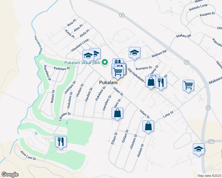 map of restaurants, bars, coffee shops, grocery stores, and more near 3086 Iolani Street in Makawao