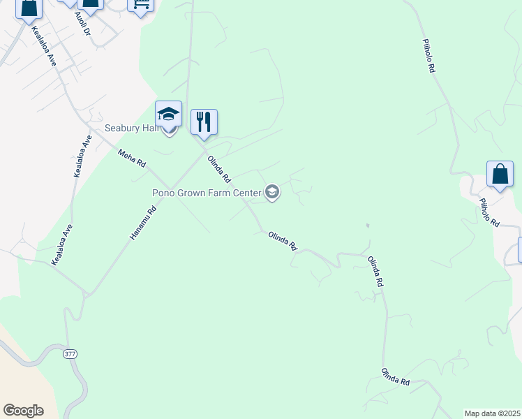 map of restaurants, bars, coffee shops, grocery stores, and more near 679 Olinda Road in Makawao