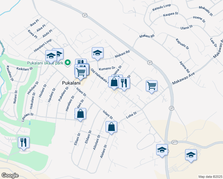 map of restaurants, bars, coffee shops, grocery stores, and more near 2A Kilakila Place in Makawao