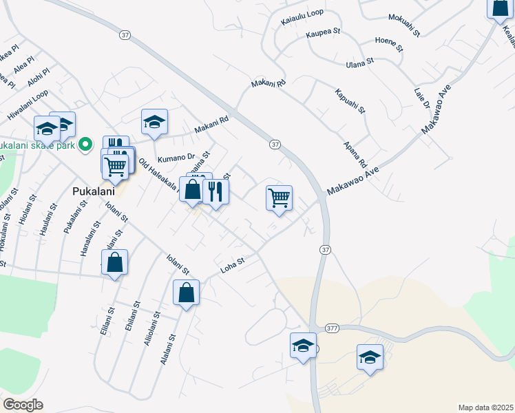 map of restaurants, bars, coffee shops, grocery stores, and more near 79 Kino Place in Makawao