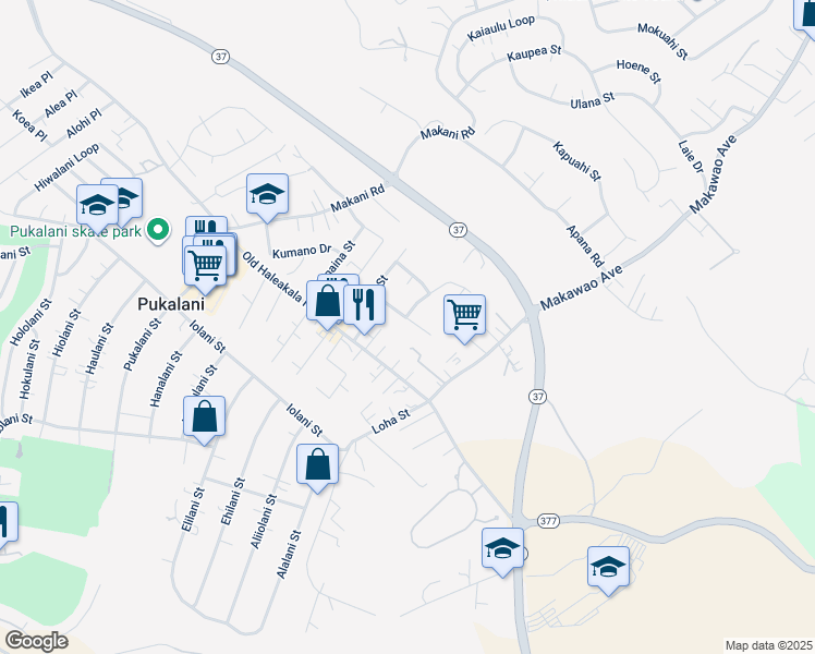 map of restaurants, bars, coffee shops, grocery stores, and more near 58 Kino Place in Makawao