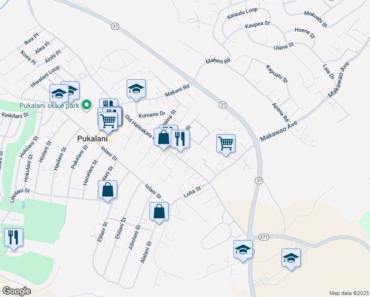 map of restaurants, bars, coffee shops, grocery stores, and more near 35 Aewa Place in Makawao