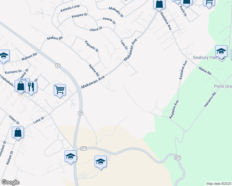 map of restaurants, bars, coffee shops, grocery stores, and more near 106 Koehana Place in Makawao