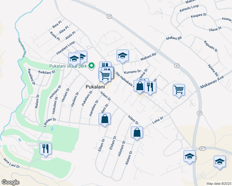 map of restaurants, bars, coffee shops, grocery stores, and more near 71 Mohala Place in Makawao