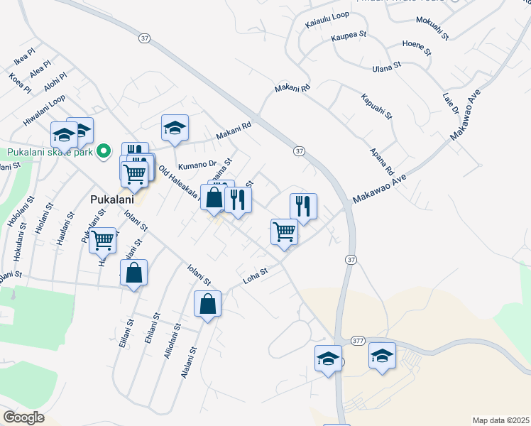 map of restaurants, bars, coffee shops, grocery stores, and more near 58 Kino Place in Makawao