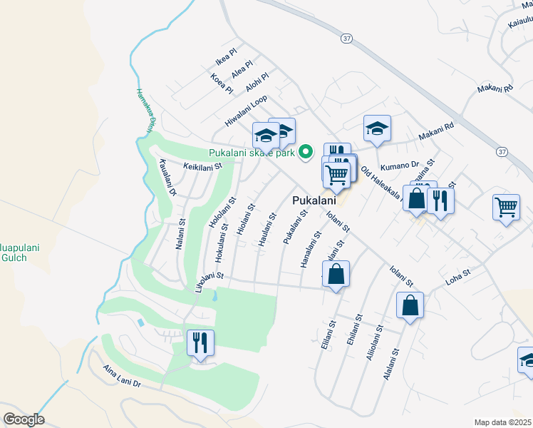 map of restaurants, bars, coffee shops, grocery stores, and more near 210 Haulani Street in Makawao