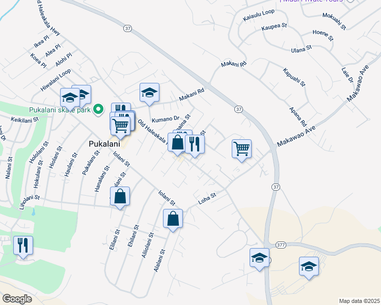 map of restaurants, bars, coffee shops, grocery stores, and more near 181 Nalani Street in Makawao