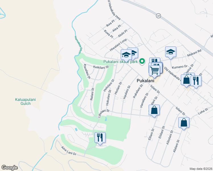 map of restaurants, bars, coffee shops, grocery stores, and more near 272 Hololani Street in Makawao