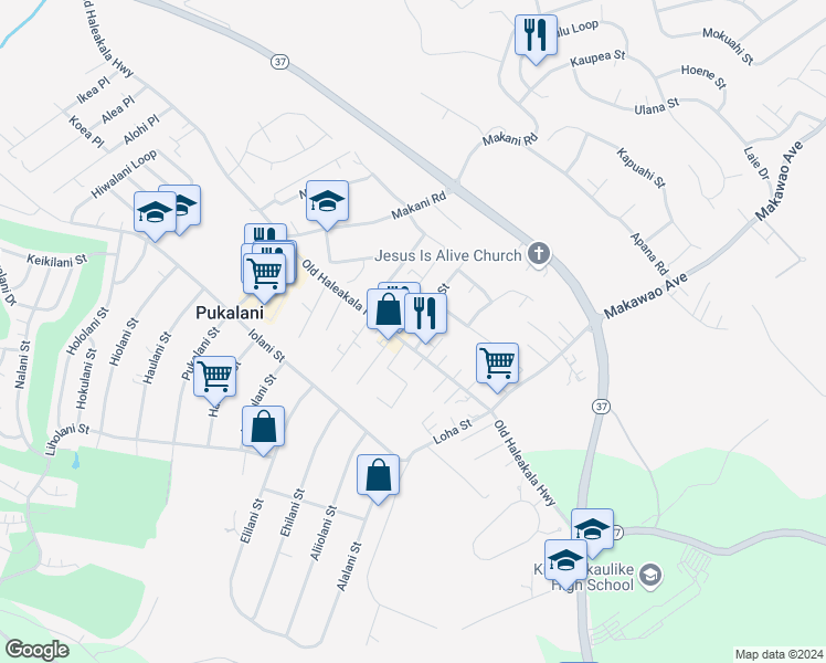 map of restaurants, bars, coffee shops, grocery stores, and more near 3309B Laulima Lane in Makawao