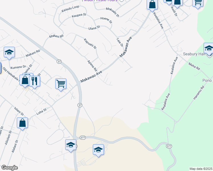 map of restaurants, bars, coffee shops, grocery stores, and more near 76 Koehana Pl in Makawao