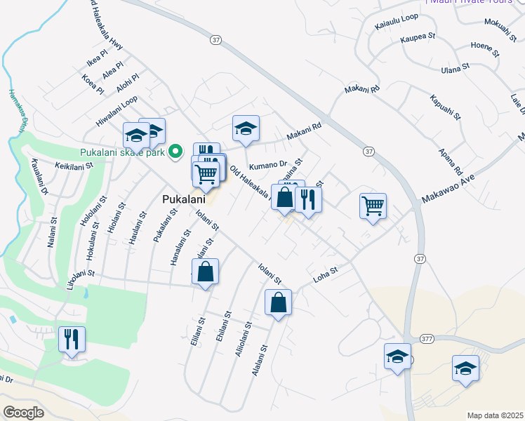 map of restaurants, bars, coffee shops, grocery stores, and more near 28 Haaheo Place in Makawao
